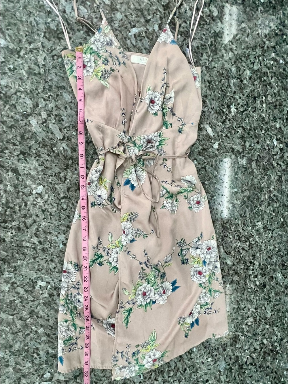 ASTR The Label xs Floral Wrap Midi Dress Blush Pink Spaghetti Strap Faux Silk - Picture 7 of 7